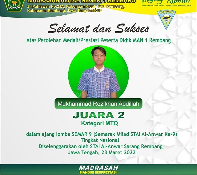 Kado Jelang Ramadan, MAN 1 Rembang Juara 2 MTQ Tingkat Nasional