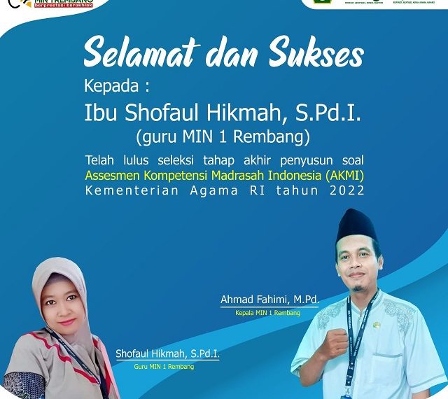 Shofaul Hikmah, Guru MIN 1 Rembang Lolos AKMI 2022