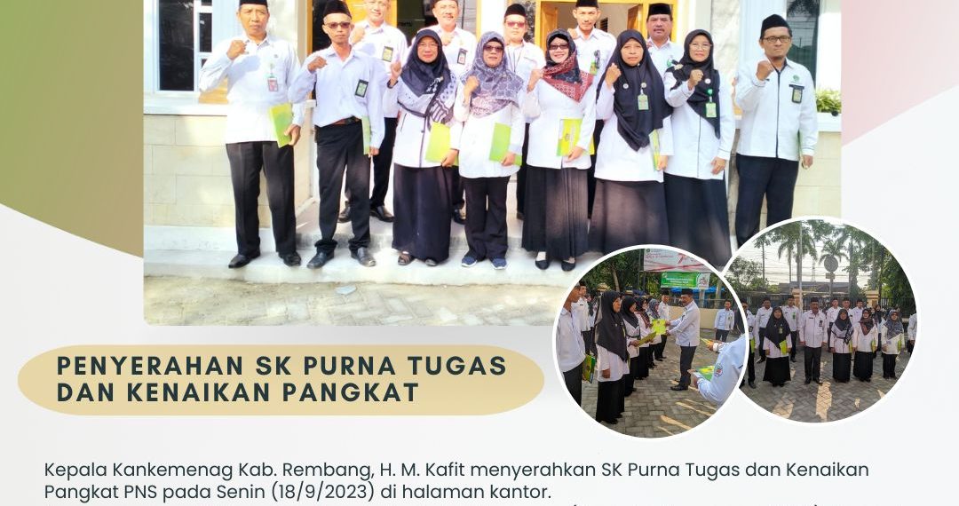 7 PNS Kemenag Rembang Terima SK Purna Tugas dan Kenaikan Pangkat